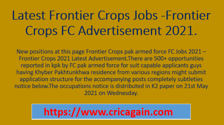 Latest Frontier Crops Jobs -Frontier Crops FC Advertisement 2021