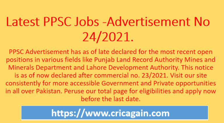 Latest PPSC Jobs -Advertisement No 24/2021