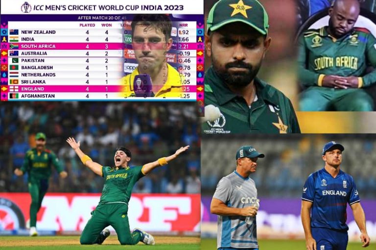 کرکٹ ورلڈکپ 2023 پوائنٹس ٹیبل،انگلینڈ کی بدترین شکست،ڈرامائی تبدیلی،پاکستان کیلئے نئے امکانات،سب کا ممکنہ جائزہ